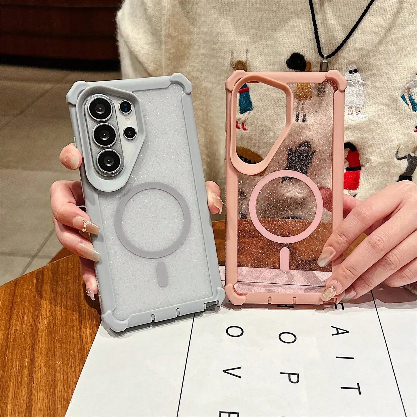 Phone Case With Kickstand For Galaxy S26 S25 S24 S23 S22 S21 Ultra Plus Sparkly Magnetic Phone Case MagSafe Compatible Dual Layer Shockproof Anti-Slip Glitter Protective Cover For Women GirlsMade With