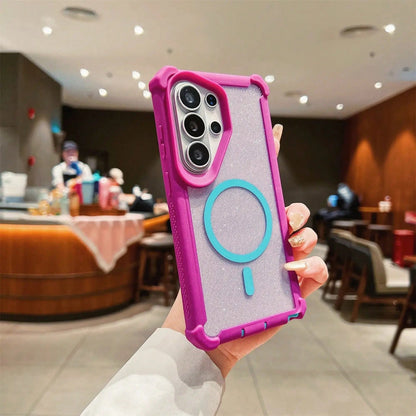 Phone Case With Kickstand For Galaxy S26 S25 S24 S23 S22 S21 Ultra Plus Sparkly Magnetic Phone Case MagSafe Compatible Dual Layer Shockproof Anti-Slip Glitter Protective Cover For Women GirlsMade With