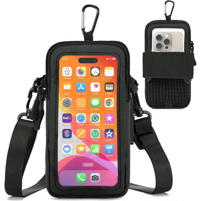 Phone Holder For Running, Walking, And Workout- Adjustable Arm Band Armband Compatible With IPhone And Cell Phones- Clear Crossbody Phone Pouch Purse With Strap For Women Men