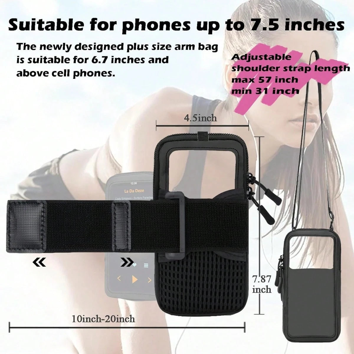 Phone Holder For Running, Walking, And Workout- Adjustable Arm Band Armband Compatible With IPhone And Cell Phones- Clear Crossbody Phone Pouch Purse With Strap For Women Men