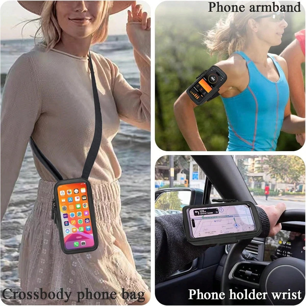Phone Holder For Running, Walking, And Workout- Adjustable Arm Band Armband Compatible With IPhone And Cell Phones- Clear Crossbody Phone Pouch Purse With Strap For Women Men