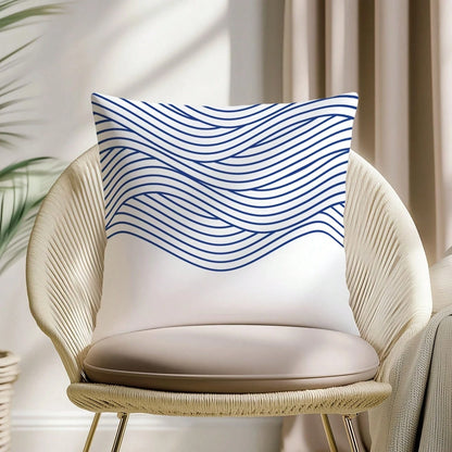 [Pillow Cover] Minimal Wave Pillow Cover, Modern Coastal Cushion, Abstract Ocean Tow Pillow, Nautical Sofa Case