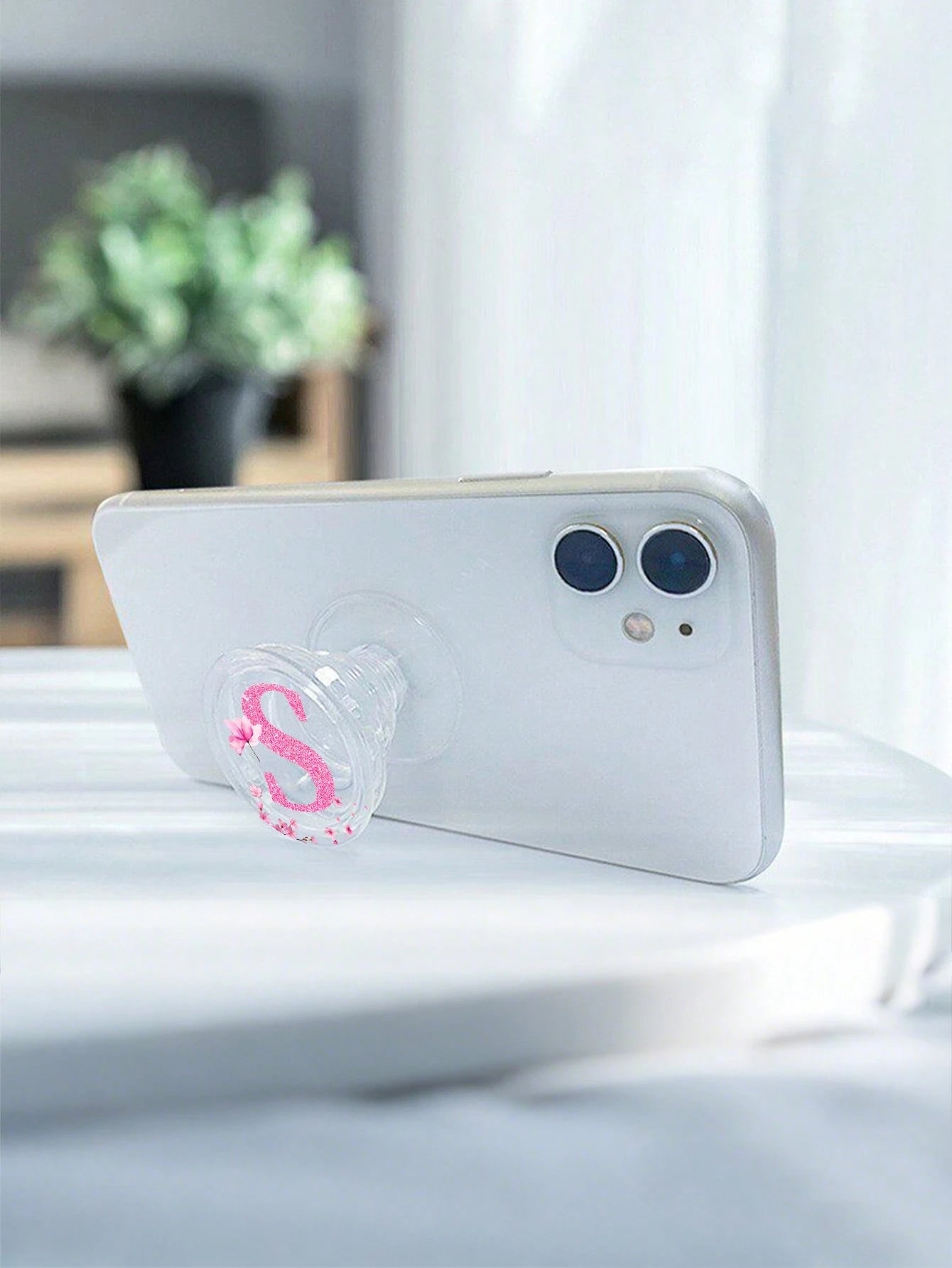 Pink Alphabet Retractable Push Pull Phone Holder, Wedding Season Flower Letter Transparent Foldable & Retractable Grip, Universal Smartphone Stand & Handle, Stylish Modern Phone Accessory, Spring Wedd
