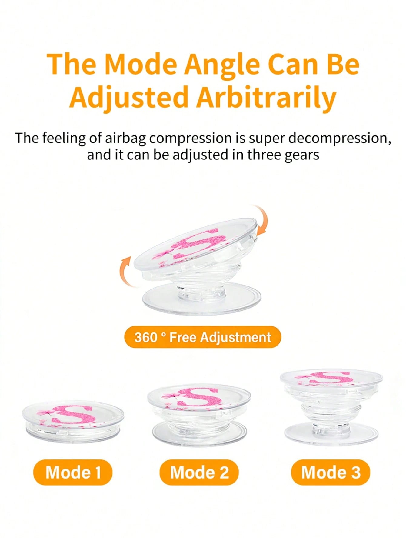 Pink Alphabet Retractable Push Pull Phone Holder, Wedding Season Flower Letter Transparent Foldable & Retractable Grip, Universal Smartphone Stand & Handle, Stylish Modern Phone Accessory, Spring Wedd