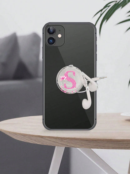 Pink Alphabet Retractable Push Pull Phone Holder, Wedding Season Flower Letter Transparent Foldable & Retractable Grip, Universal Smartphone Stand & Handle, Stylish Modern Phone Accessory, Spring Wedd
