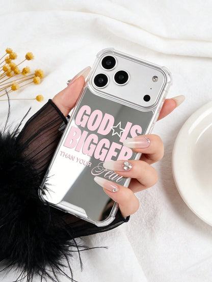 Pink Bible Verse Girls Phone Case Compatible With IPhone And Galaxy- Transparent Mirror Trust God Jesus Verse + Lipstick Bow Elements- Shockproof Protective Cover Faith Healing Y2K Sweet Cool Style