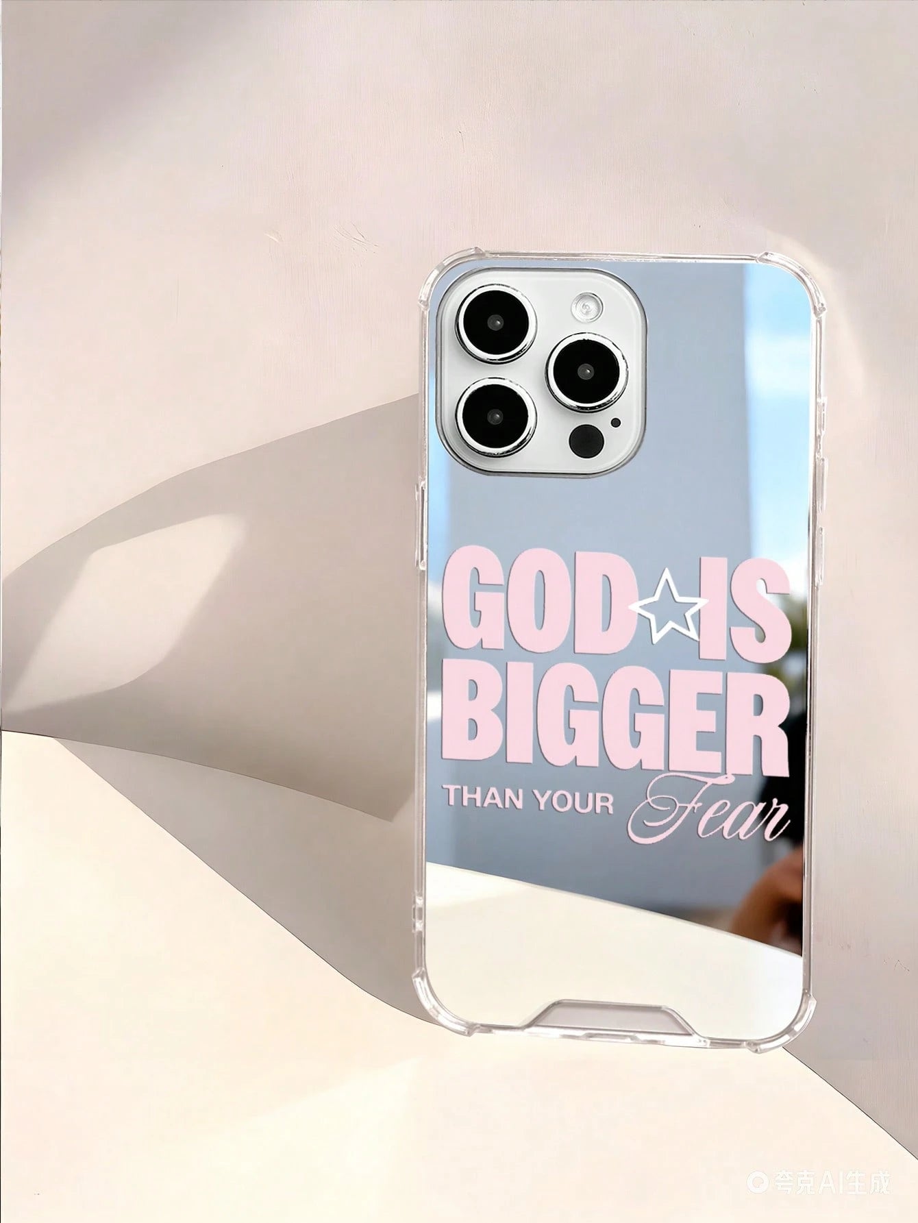 Pink Bible Verse Girls Phone Case Compatible With IPhone And Galaxy- Transparent Mirror Trust God Jesus Verse + Lipstick Bow Elements- Shockproof Protective Cover Faith Healing Y2K Sweet Cool Style
