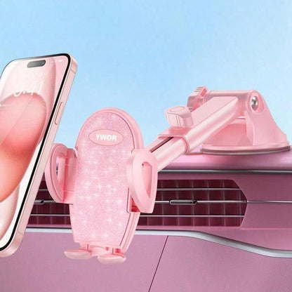 Pink Car Phone Holder, [Military Grade Suction Cup] Universal Car Phone Mount, Compatible With All Smartphones, Can Be Installed On Dashboard, Windshield Or Car Window, Suitable For Phones With Thick