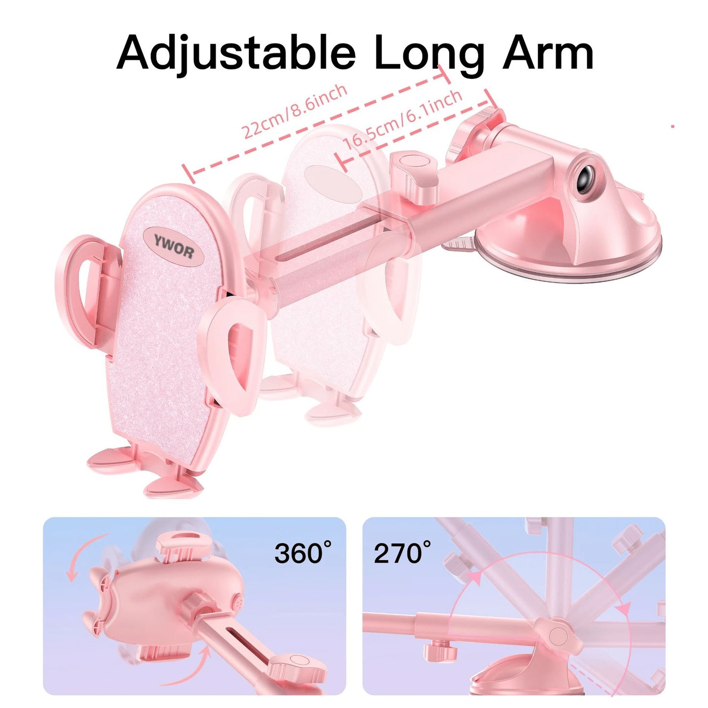Pink Car Phone Holder, [Military Grade Suction Cup] Universal Car Phone Mount, Compatible With All Smartphones, Can Be Installed On Dashboard, Windshield Or Car Window, Suitable For Phones With Thick