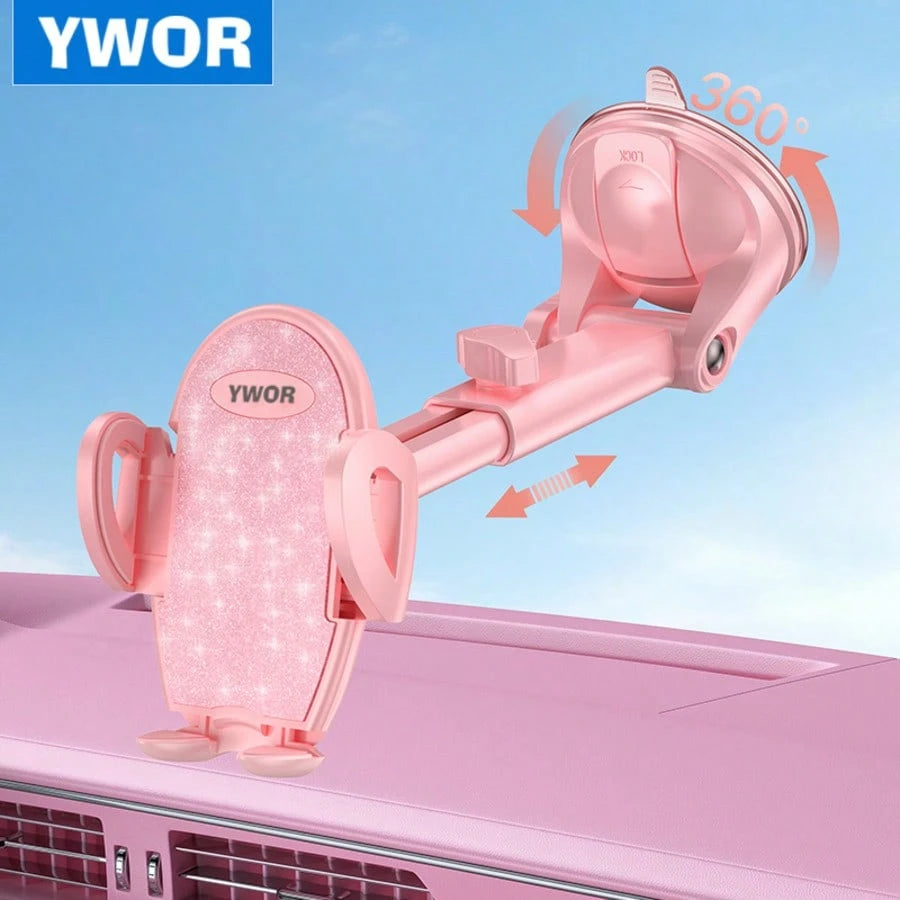 Pink Car Phone Holder, [Military Grade Suction Cup] Universal Car Phone Mount, Compatible With All Smartphones, Can Be Installed On Dashboard, Windshield Or Car Window, Suitable For Phones With Thick