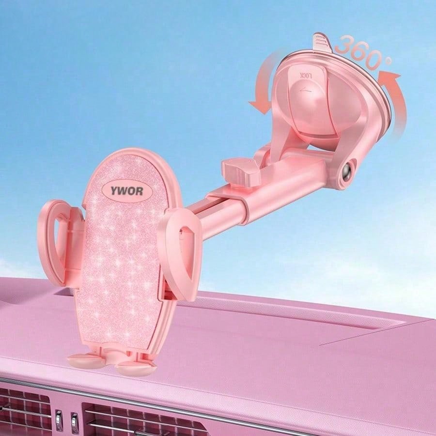 Pink Car Phone Holder, [Military Grade Suction Cup] Universal Car Phone Mount, Compatible With All Smartphones, Can Be Installed On Dashboard, Windshield Or Car Window, Suitable For Phones With Thick