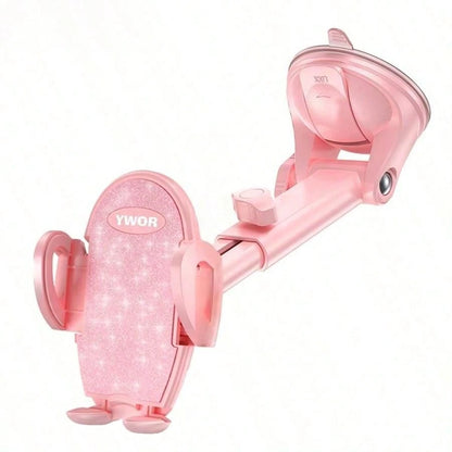 Pink Car Phone Holder, [Military Grade Suction Cup] Universal Car Phone Mount, Compatible With All Smartphones, Can Be Installed On Dashboard, Windshield Or Car Window, Suitable For Phones With Thick