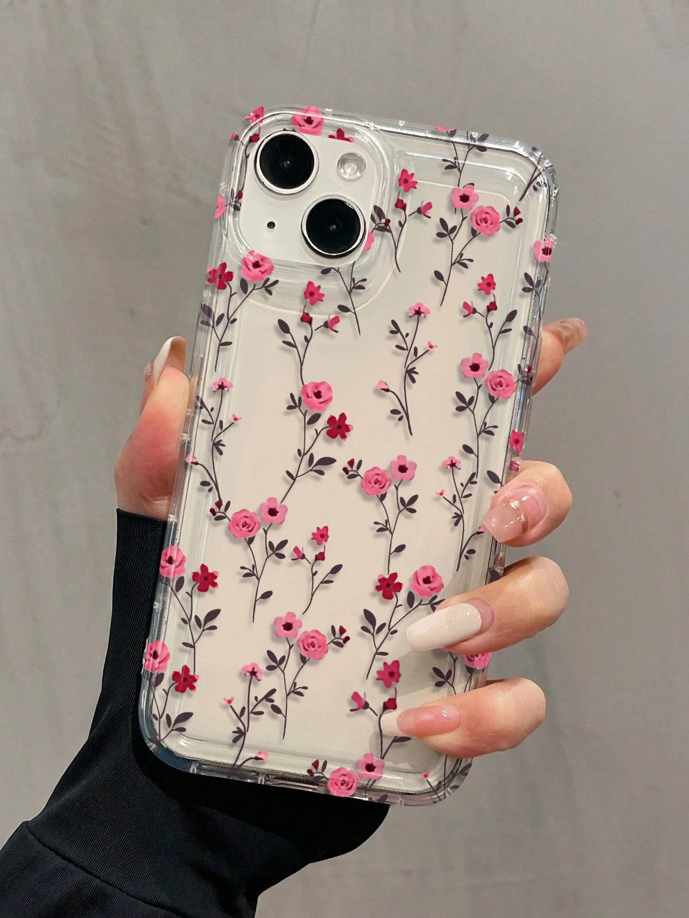 Pink Floral TPU Shockproof 1pc Airbag Full Screen Floral Branch Pattern Case Compatible With IPhone 16, 15, 14, 13, 12, 11 Pro Max And Series Waterproof Anti-Fall Scratch Resistant International Versi