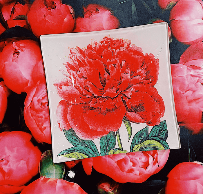 Pink Peony Decoupage Glass Tray - Ben's Garden