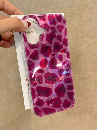 Pink Purple Leopard Print Phone Case Compatible With Apple 17/16/15 Pro Max 14/13/12/11 Pro Elegant Fashion Protective Cover