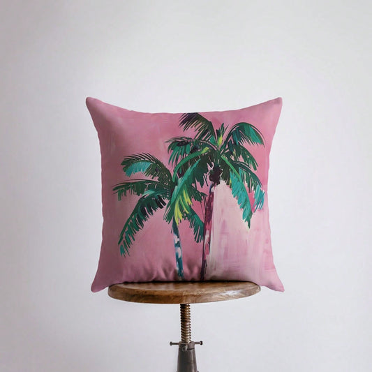 Pink Wall Palm Trees Gouache Painting Tropil Ocean Tow Pillow Beach Home Dr Gift Her Pillow Cover Travel Gift.