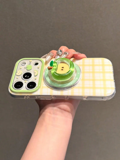Plaid Green Apple Magnetic Phone Stand Compatible With IPhone 17 Pro Max Phone Case No Interference Apple 16 Pro New 15 Full Coverage 16 PM Shockproof 17 Women's 17 Pro Niche Design Very Beautiful