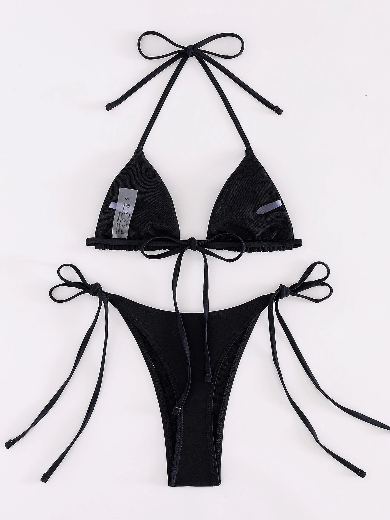 Plain Color Sexy Bikini Swimwear, Beach Holiday Swimwear, Summer Vacation Elegant Black