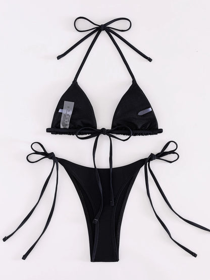 Plain Color Sexy Bikini Swimwear, Beach Holiday Swimwear, Summer Vacation Elegant Black