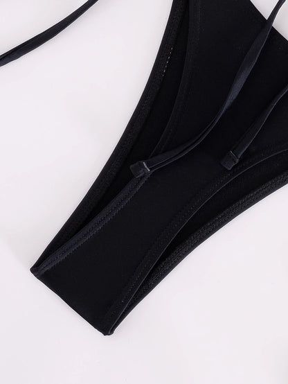 Plain Color Sexy Bikini Swimwear, Beach Holiday Swimwear, Summer Vacation Elegant Black