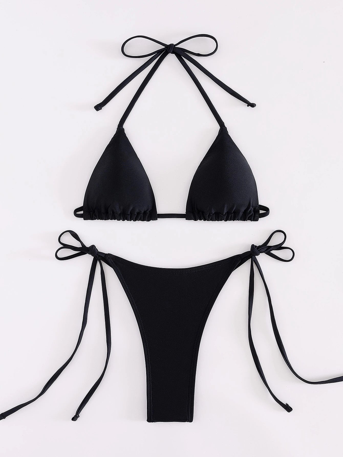 Plain Color Sexy Bikini Swimwear, Beach Holiday Swimwear, Summer Vacation Elegant Black