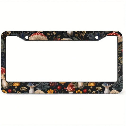 Plant & Mushroom Car License Plate Frame, Cute Funny Metal Universal Front Rear Car License Plate Holder,Car Essentials,Leopard Print,Accesssories For Women,Halloween