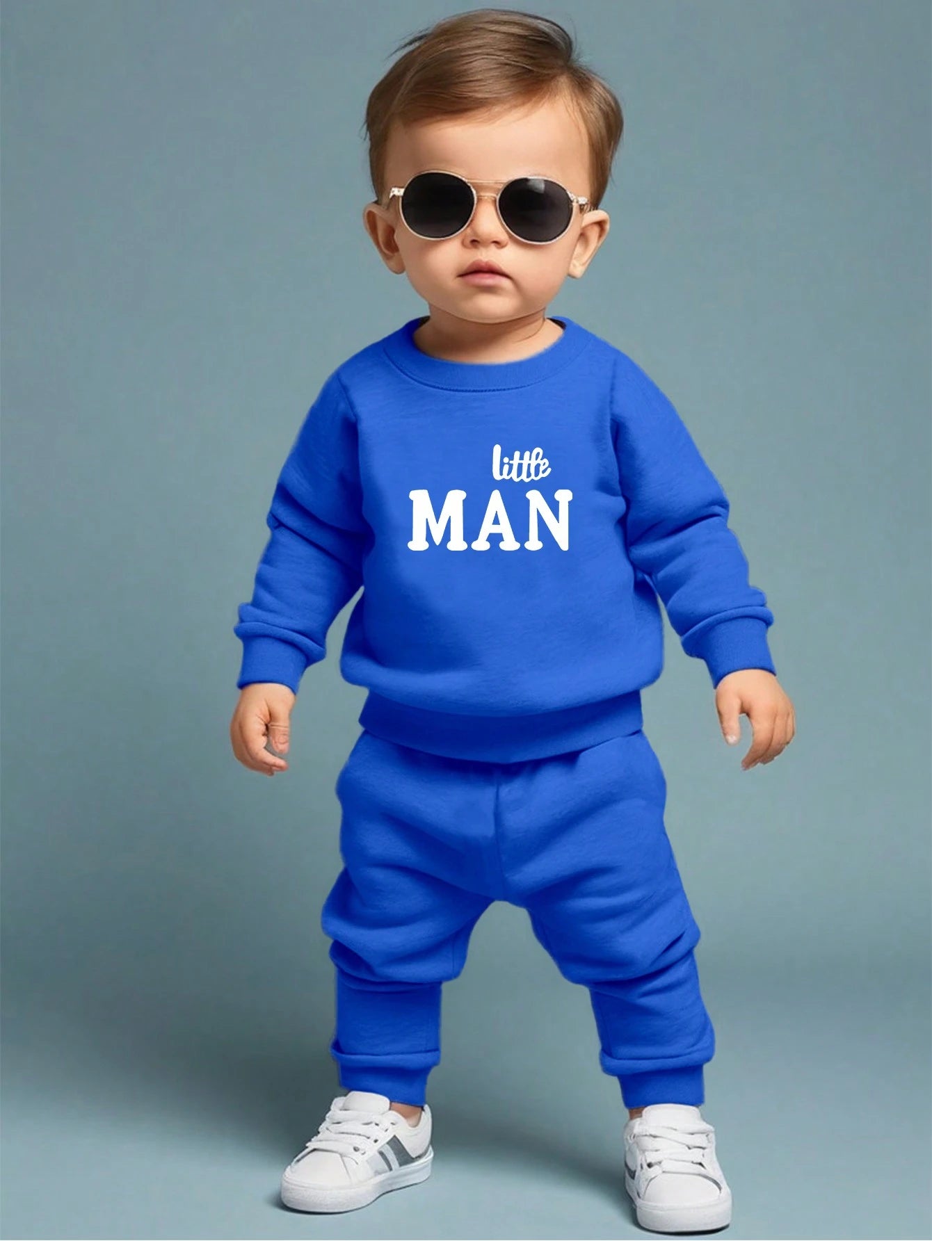 Playful Pals Baby Boys "Little Man" Stylish Comfortable Casual Athletic Round Neck Sweatshirt Set Holiday White Navy Blue Autumn