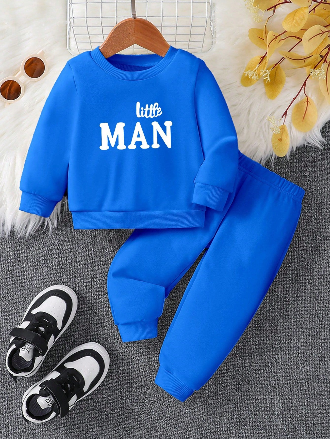Playful Pals Baby Boys "Little Man" Stylish Comfortable Casual Athletic Round Neck Sweatshirt Set Holiday White Navy Blue Autumn