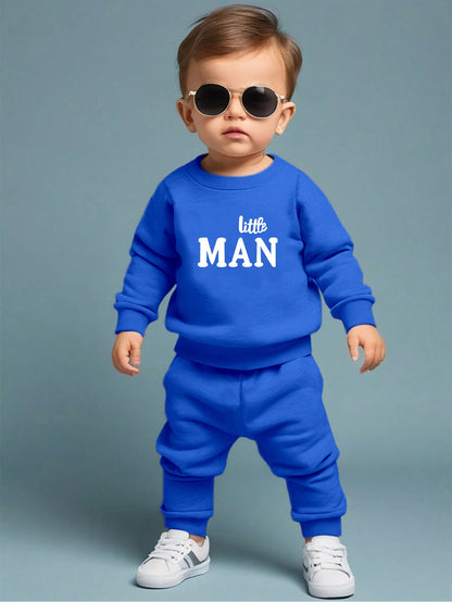 Playful Pals Baby Boys "Little Man" Stylish Comfortable Casual Athletic Round Neck Sweatshirt Set Holiday White Navy Blue Autumn