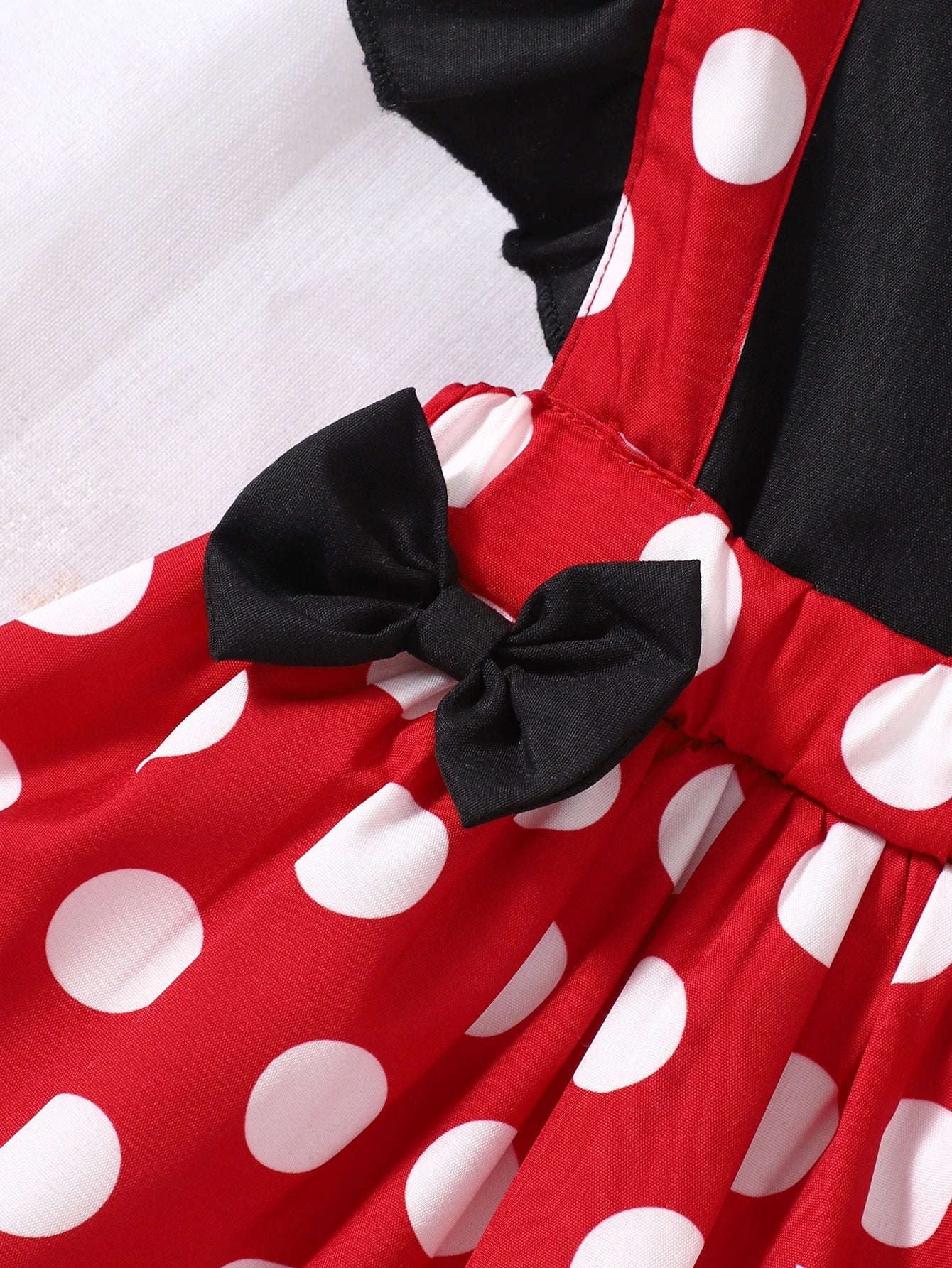 Playful Pals Baby Girl Polka Dot Ruffle Trim Bow Front Overall Dress