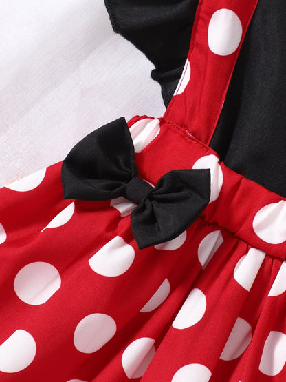 Playful Pals Baby Girl Polka Dot Ruffle Trim Bow Front Overall Dress