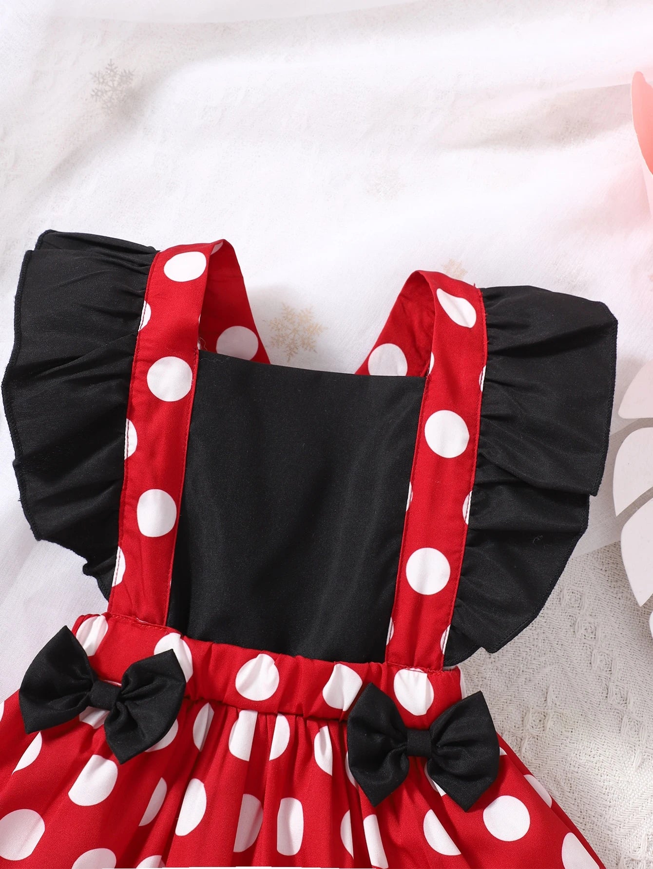 Playful Pals Baby Girl Polka Dot Ruffle Trim Bow Front Overall Dress