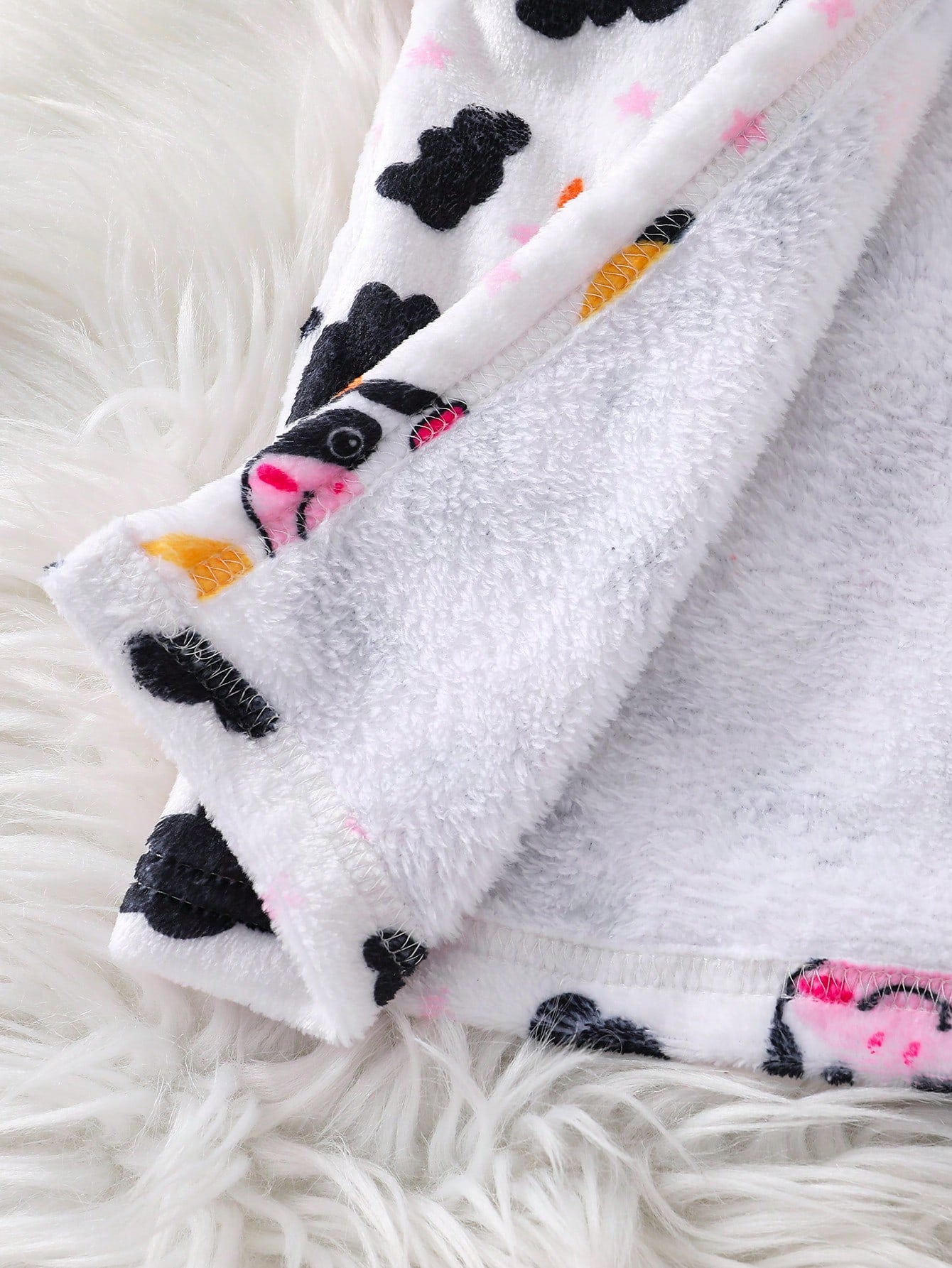 Playful Pals Newborn Baby Cow Print Hooded Coral Fleece Bathrobe, Unisex Infant Cute All-Over Print Tie Waist Plush Absorbent Home Sleepwear