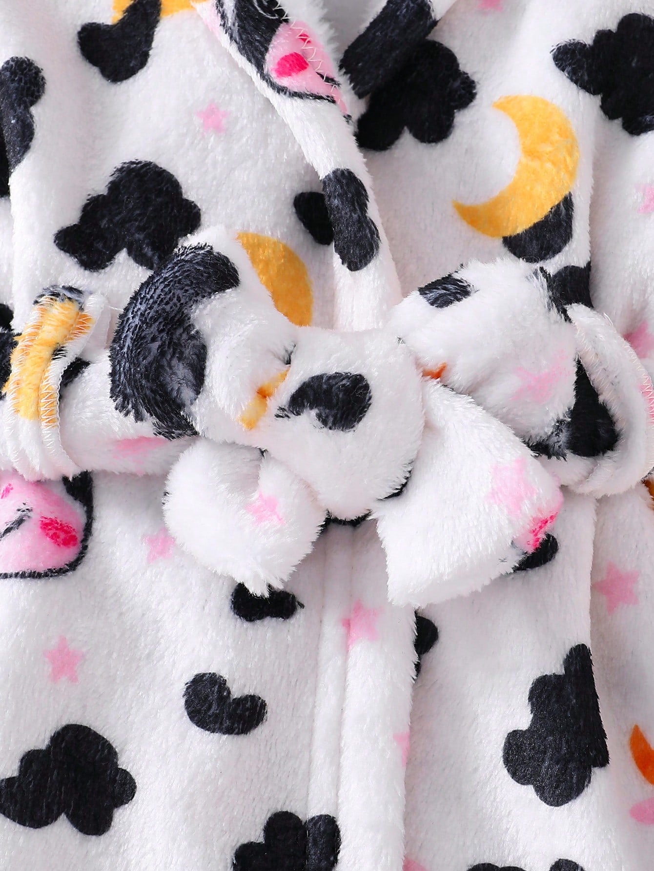 Playful Pals Newborn Baby Cow Print Hooded Coral Fleece Bathrobe, Unisex Infant Cute All-Over Print Tie Waist Plush Absorbent Home Sleepwear