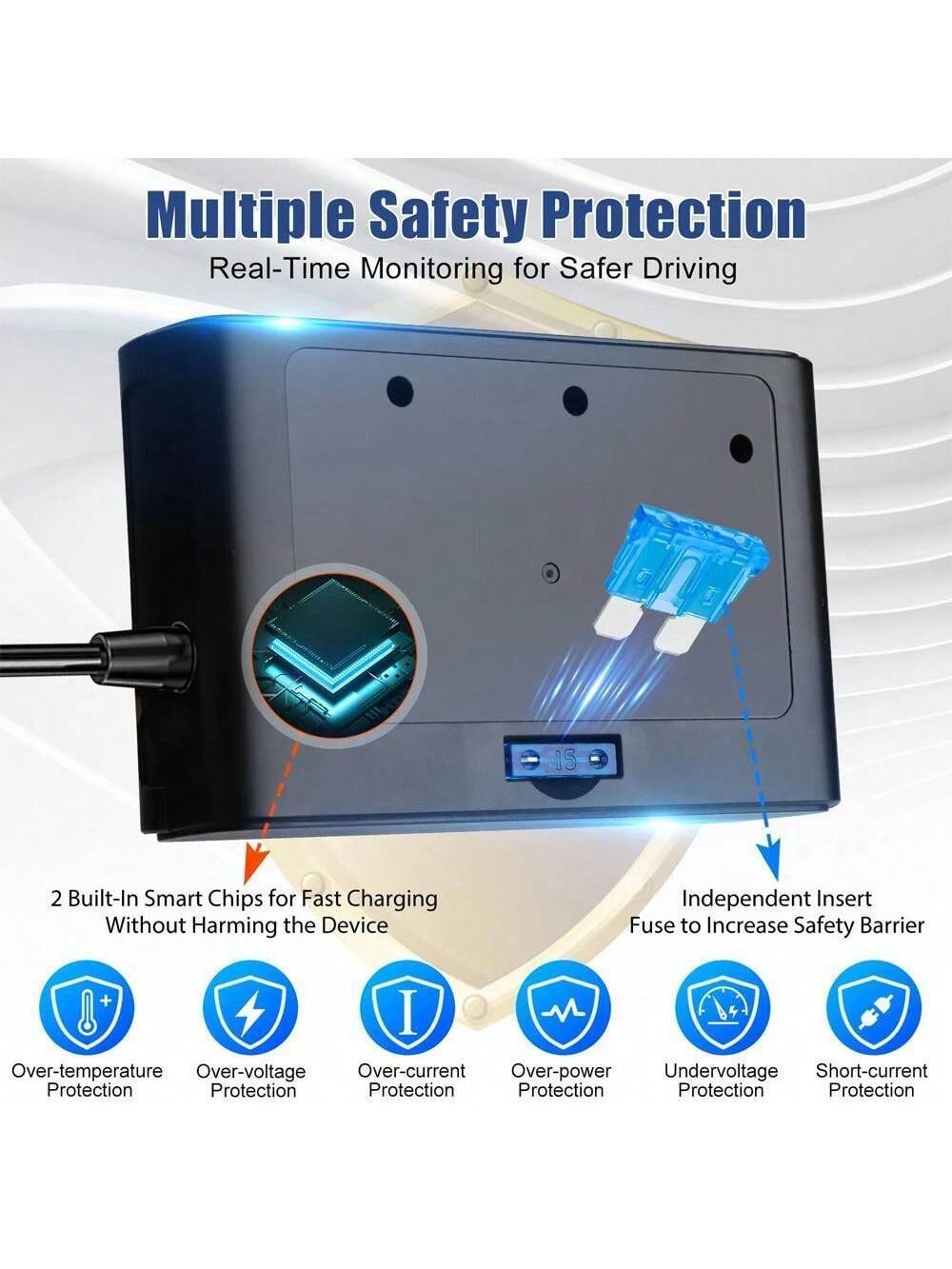 Plug Splitter, 7 In 1 Car Charger Adapter 3 Socket Power 12V/24V, Type-C And QC3.0, 2 USB Charging Ports, Independent Switches, LED Voltage Display, D C Outlet