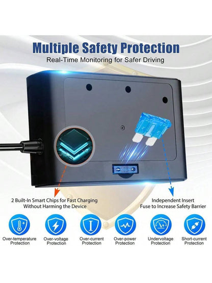 Plug Splitter, 7 In 1 Car Charger Adapter 3 Socket Power 12V/24V, Type-C And QC3.0, 2 USB Charging Ports, Independent Switches, LED Voltage Display, D C Outlet