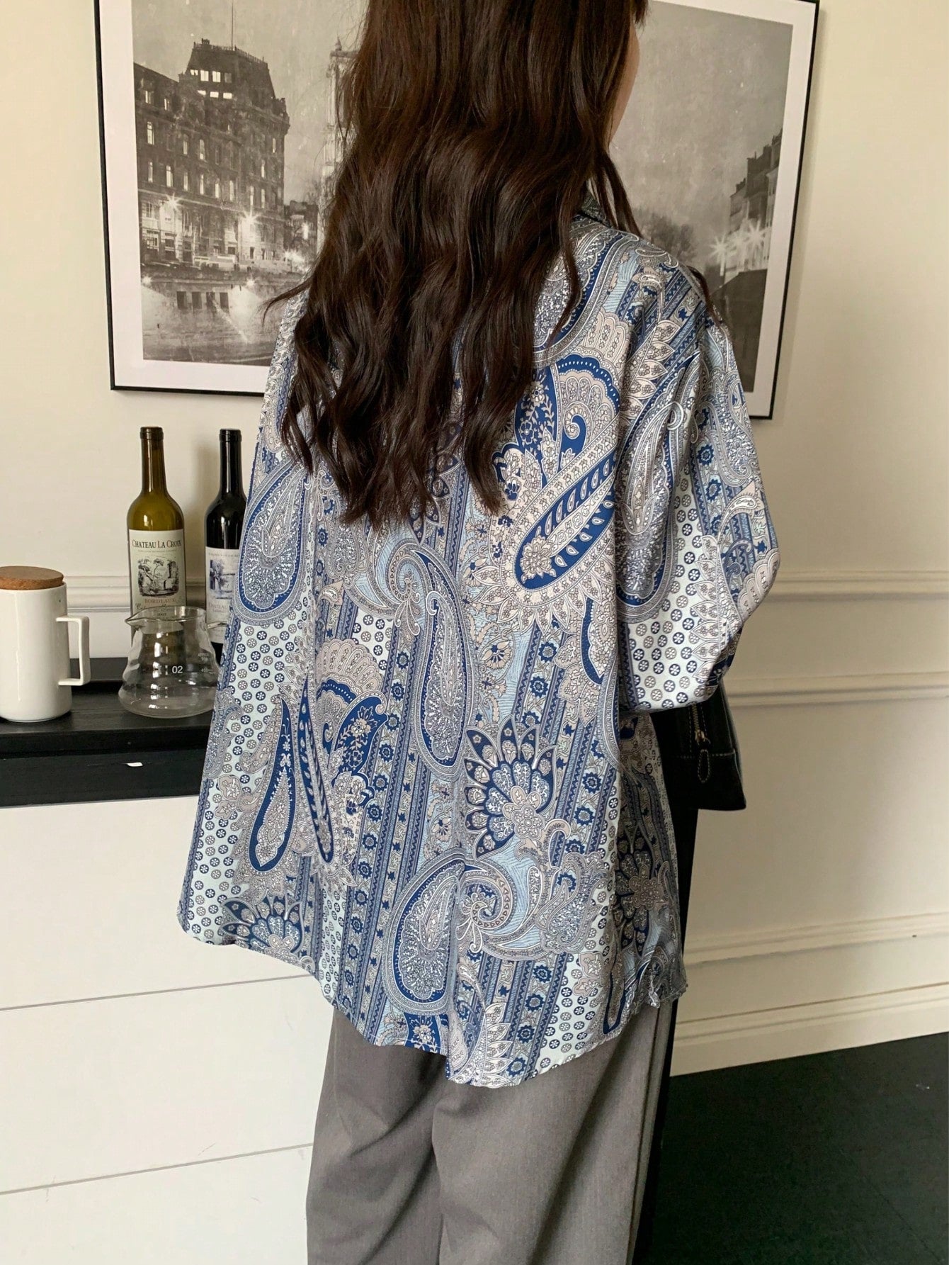Plus Size Bohemian Paisley Printed Long Sleeve Button-Up Shirt Casual Vacation Spring