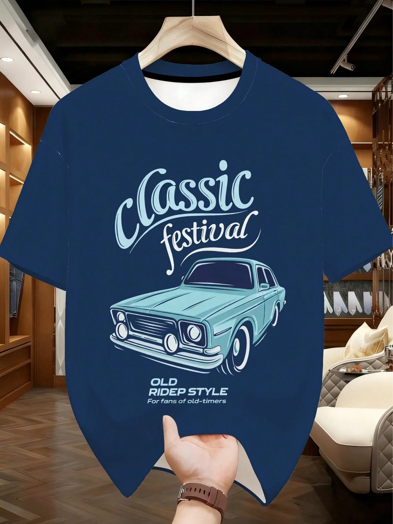 Plus Size Men's Pajama Set| Round Neck Short Sleeve Top And Elastic Waist Casual Shorts, 2 Pieces Set| Polyester Knit Fabric, Skin-Friendly Breathable Loose Fit| Cool Vintage Car Graphic Print Casu