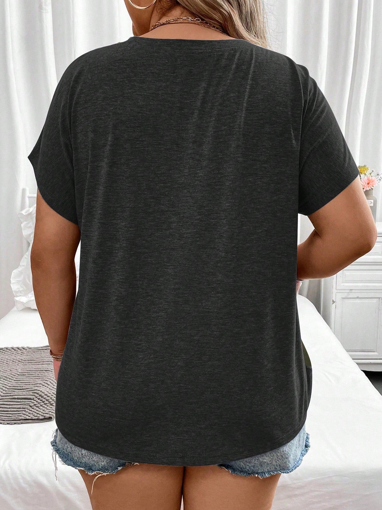Plus Size Summer Casual Colorblock Batwing Sleeve T-Shirt Graphic Tees Women Tops