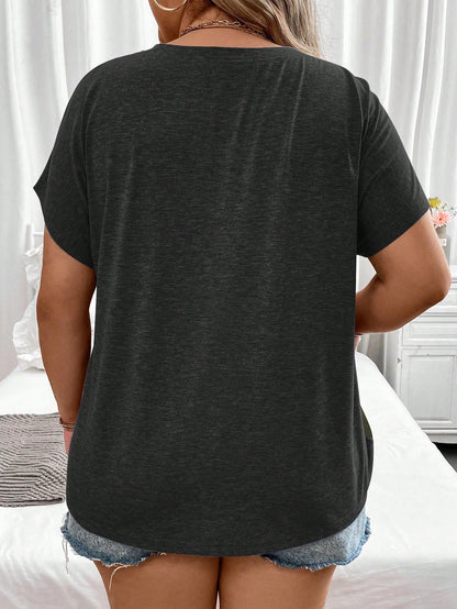 Plus Size Summer Casual Colorblock Batwing Sleeve T-Shirt Graphic Tees Women Tops
