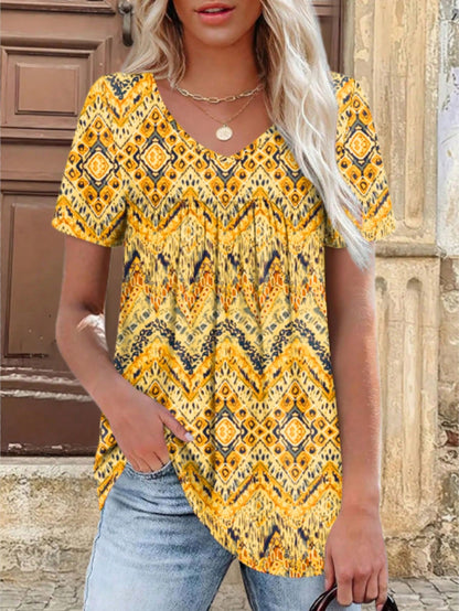 Plus Size Women Fashion V-Neck Short Sleeve Printed T-Shirt Casual Summer