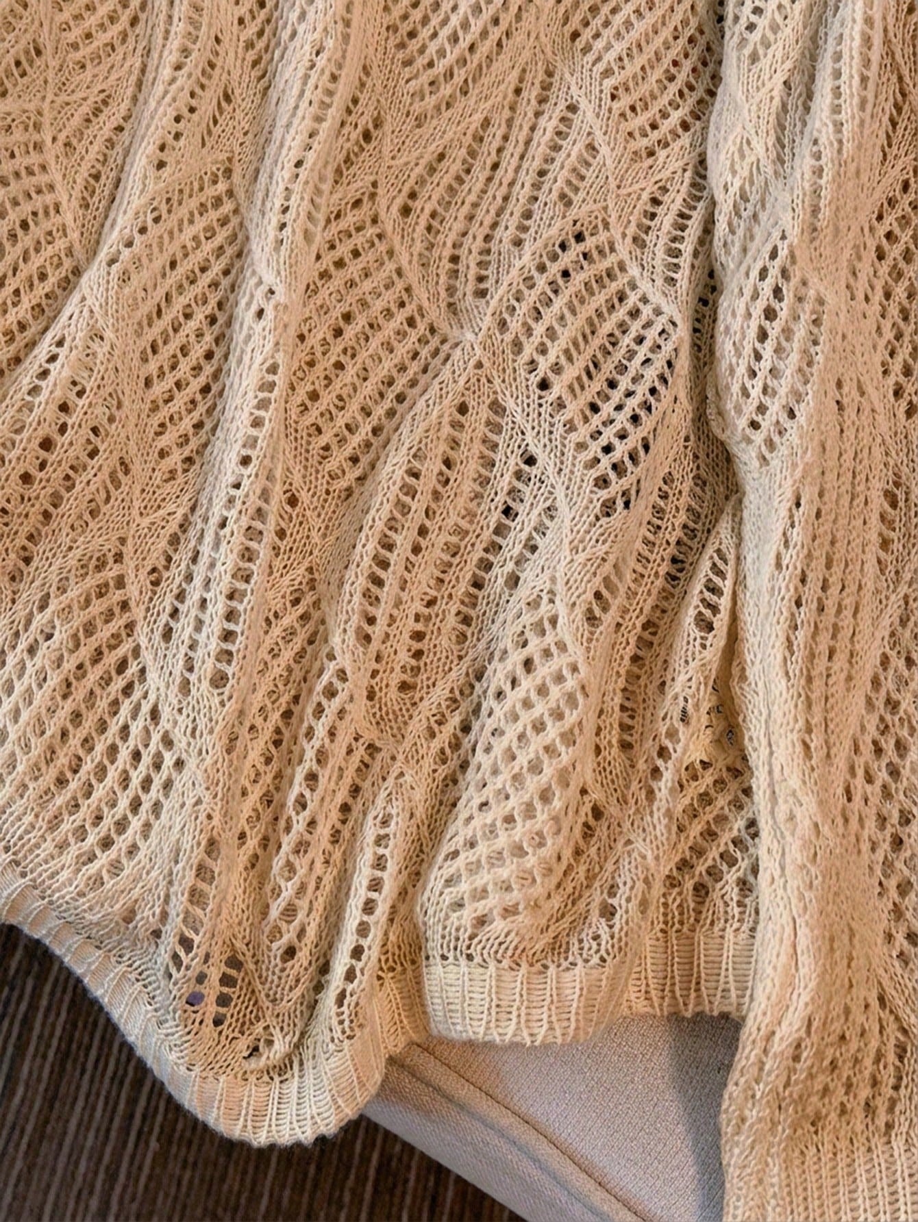 Plus Size Women Loose Knit Cover Up, V-Neck Hollow Rhombus Design, Lightweight Breathable Cover Up For Beach & Holiday Vacation Summer
