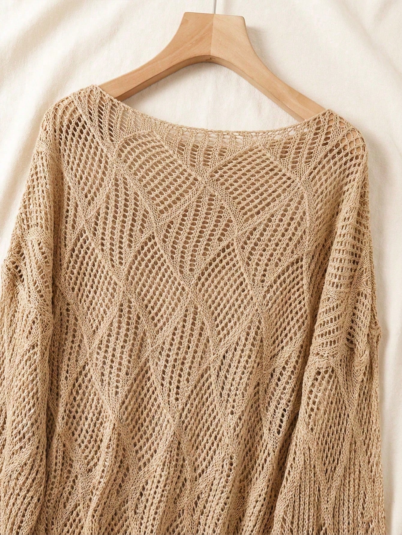 Plus Size Women Loose Knit Cover Up, V-Neck Hollow Rhombus Design, Lightweight Breathable Cover Up For Beach & Holiday Vacation Summer