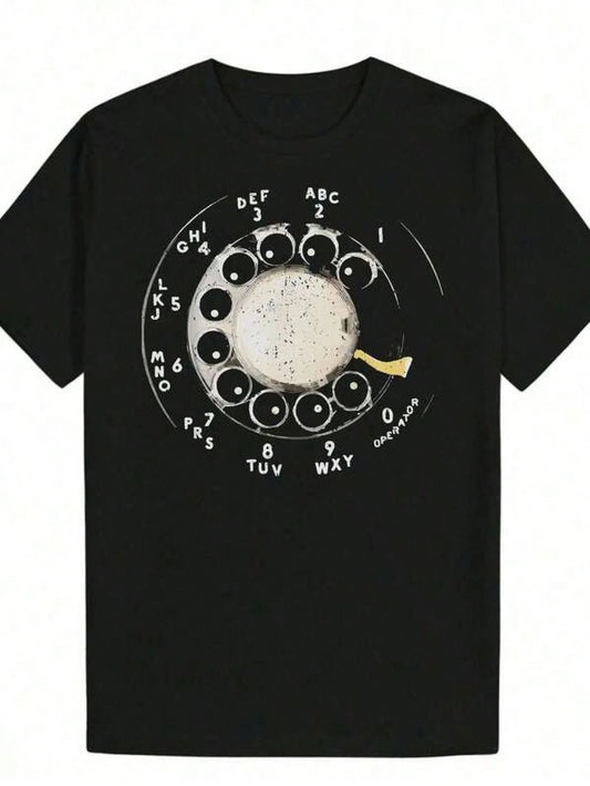 Plus Size Women Rotary Telephone Print T-Shirt 1960s70s Rotary Phone Dial Design With Numbered Buttons 0Slim Fit Round Neck Short S Size L-3XL 4XL 5XL