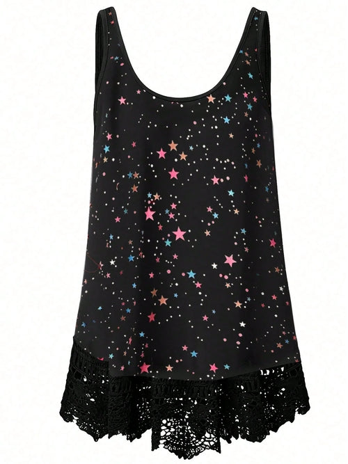 Plus Size Women's Floral Print Round Neck Tank Top