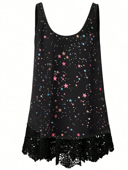 Plus Size Women's Floral Print Round Neck Tank Top