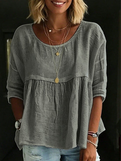 Plus Size Women's Solid Color Ruffle Blouse White Shirt For Daily Wear