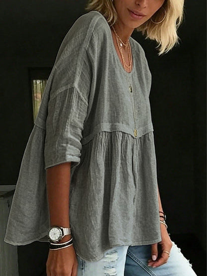 Plus Size Women's Solid Color Ruffle Blouse White Shirt For Daily Wear