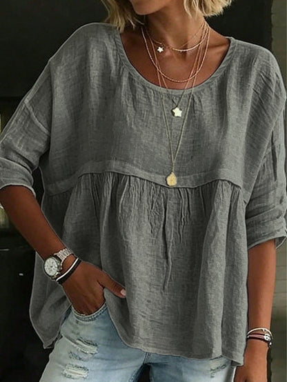 Plus Size Women's Solid Color Ruffle Blouse White Shirt For Daily Wear