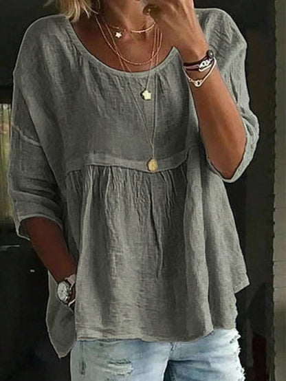 Plus Size Women's Solid Color Ruffle Blouse White Shirt For Daily Wear